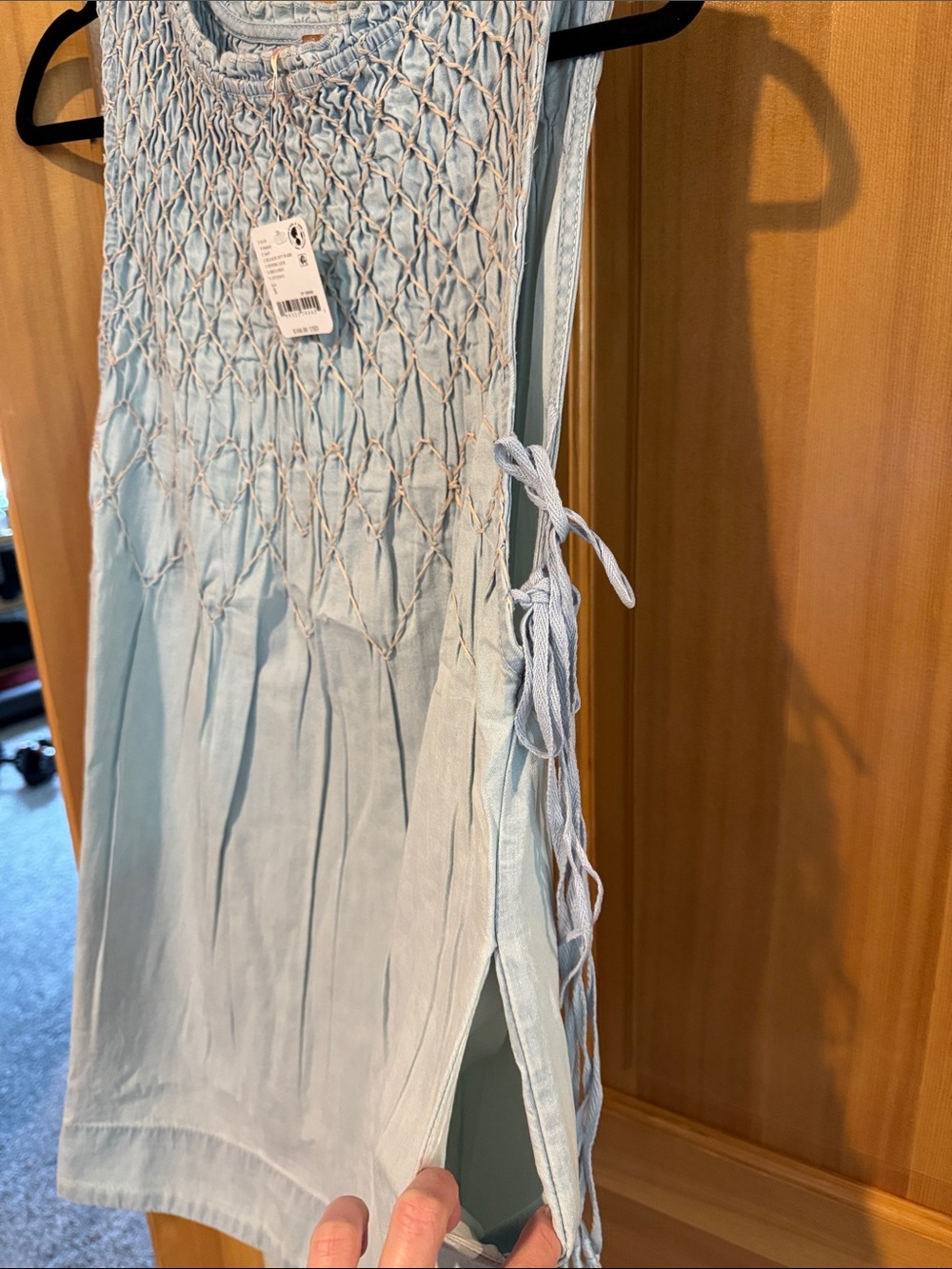 Free People Pale Blue Smocked Sleeveless Mini Dress - Picture 5 of 7